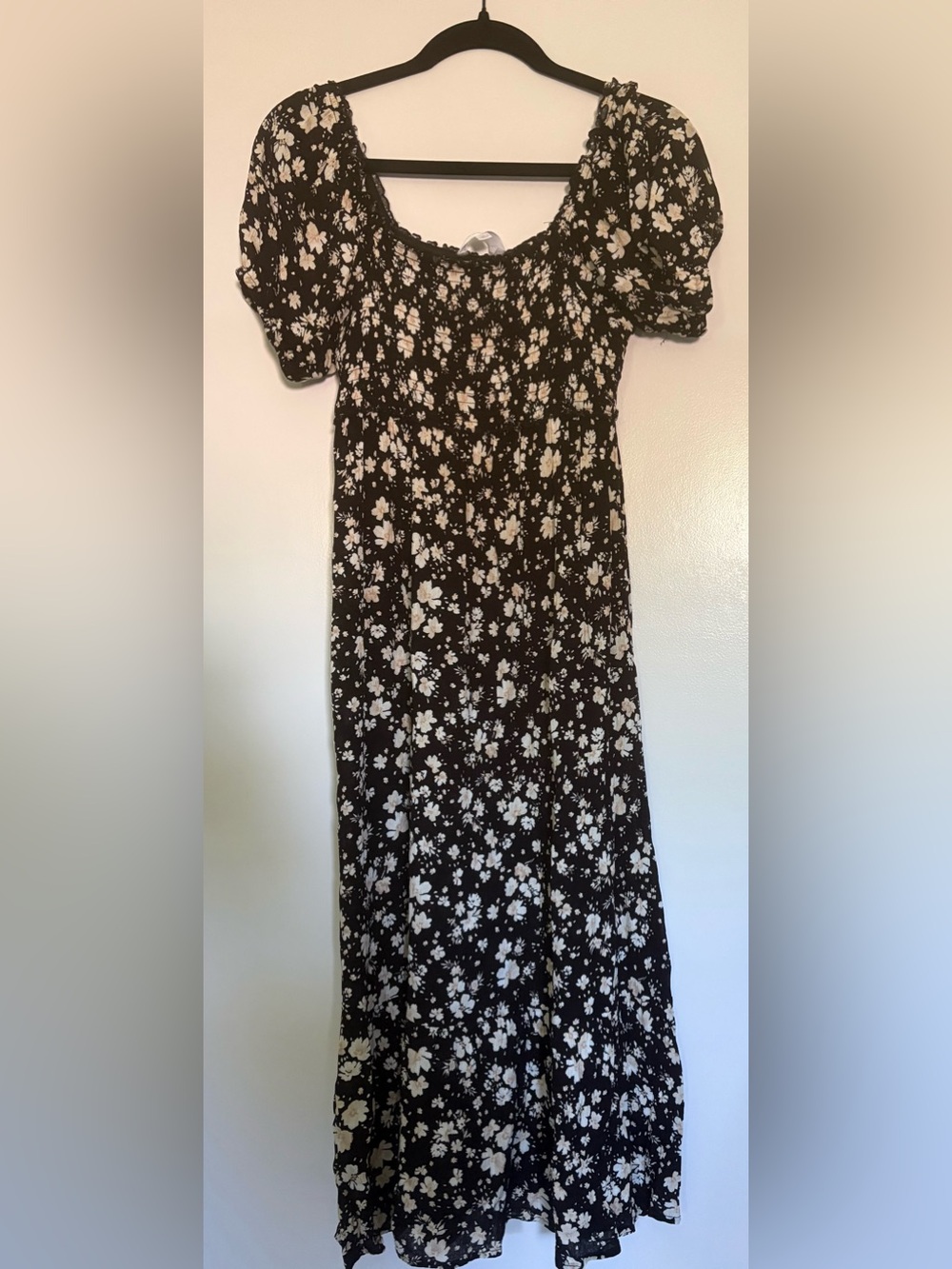 Pink Rose Black Dress with Cream Floral Print